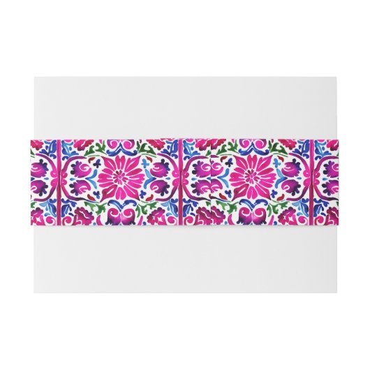 Roze blauw Mexicaans Talavera tegels bruiloft sjab Uitnodigingen Wikkel (Achterkant Voorbeeld)