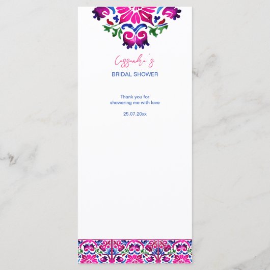 Roze blauw Mexicaanse Talavera tegels Menu (Achterkant)