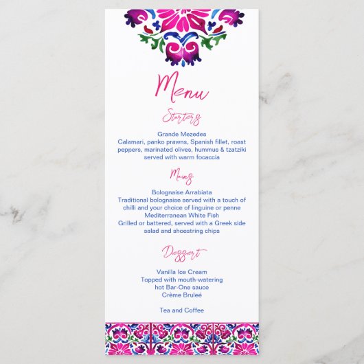 Roze blauw Mexicaanse Talavera tegels Menu (Voorkant)