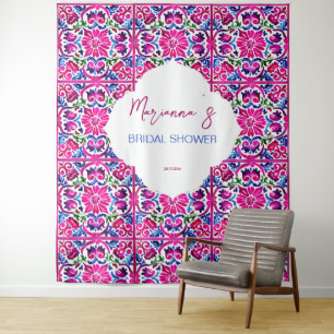 Roze blauw Mexicaanse tegels vrijgezellenfeest ach Wandkleed
