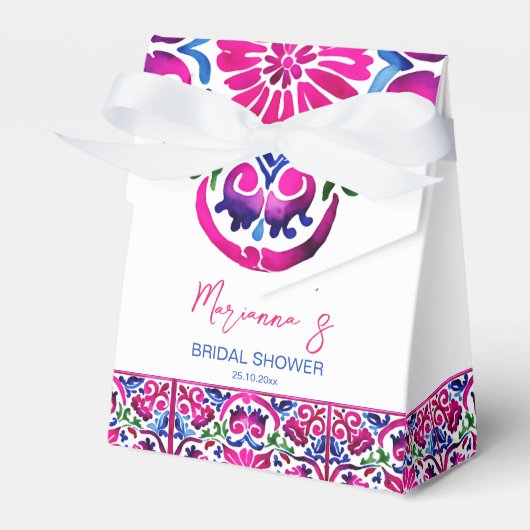 Roze blauw Mexicaanse tegels vrijgezellenfeest Bedankdoosjes (Voorkant Zijde)