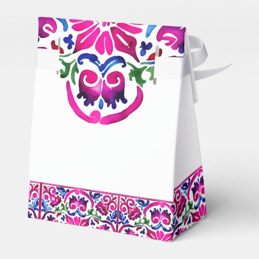 Roze blauw Mexicaanse tegels vrijgezellenfeest Bedankdoosjes (Achterkant)