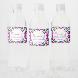 Roze blauw Mexicaanse tegels vrijgezellenfeest gep Waterfles Etiket