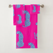Roze & Blauw Modern Oerwoud Cheetah Badhanddoek Se