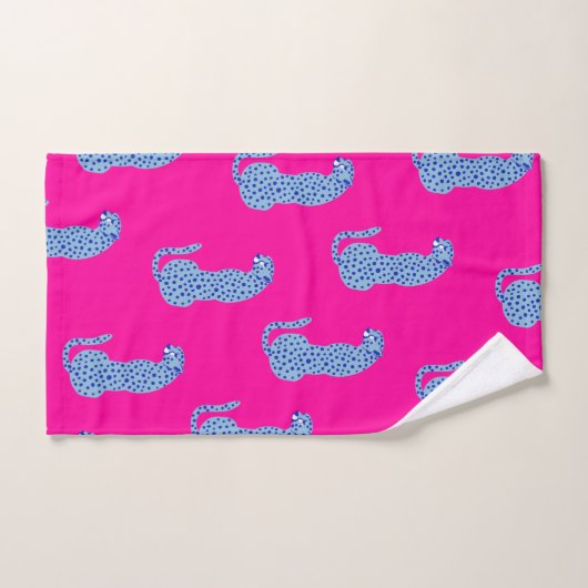 Roze & Blauw Modern Oerwoud Cheetah Badhanddoek Se Bad Handdoek (Handdoek)