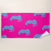 Roze & Blauw Modern Oerwoud Cheetah Beach Handdoek (Voorkant)
