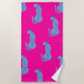 Roze & Blauw Modern Oerwoud Cheetah Beach Handdoek (Voorkant)