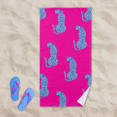 Roze & Blauw Modern Oerwoud Cheetah Beach Handdoek