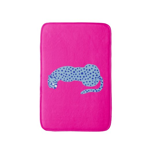 Roze & Blauw Modern Oerwoud Cheetah Exotische Badm Badmat (Voorkant Verticaal)