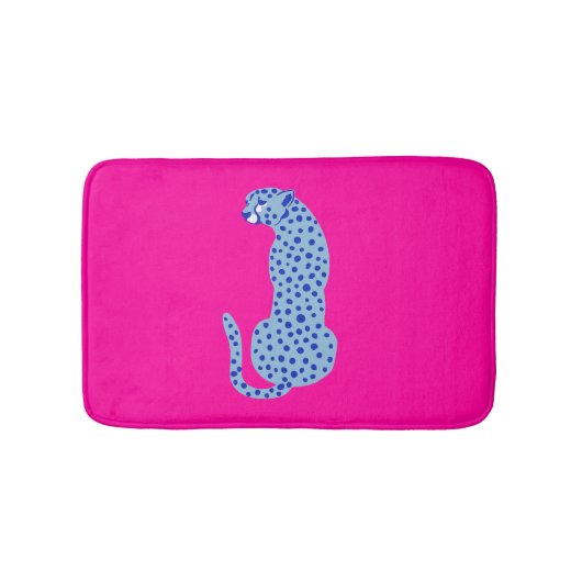 Roze & Blauw Modern Oerwoud Cheetah Exotische Badm Badmat (Voorkant)