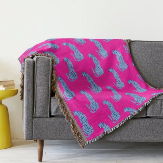 Roze & Blauw Modern Oerwoud Cheetah Gooi Deken