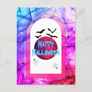 Roze Blauw Modern Uniek Spooky Happy Halloween Feestdagenkaart