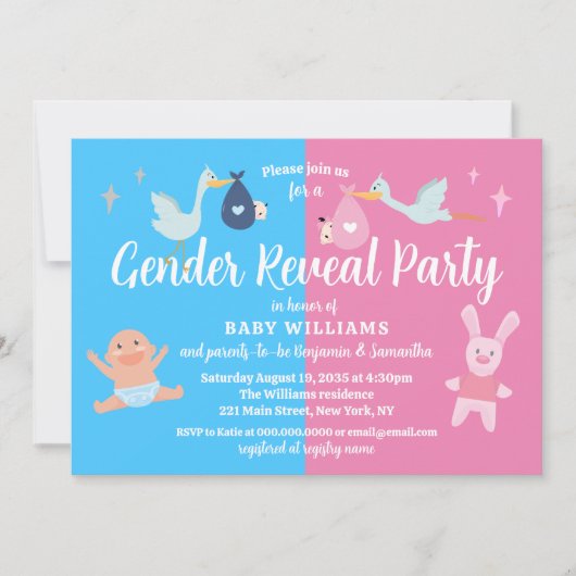 Roze Blauw Moderne Uitnodiging voor Geslacht Revea (Voorkant)