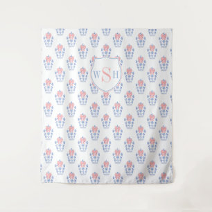 Roze Blauw Monogram Baby shower Foto Achtergrond Wandkleed