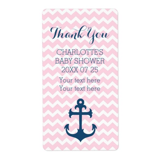 Roze Blauw Nautisch Baby shower Favor Labels (Voorkant)