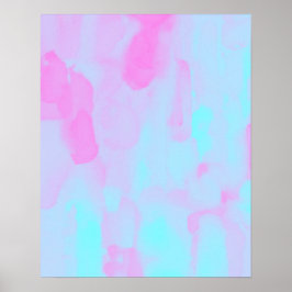 Roze Blauw Neon Abstract Aquarel Schilderen Poster