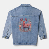 Roze Blauw Noordse Boho rendier Bloemen Denim Jacket (Achterkant)