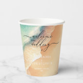 Roze Blauw Ocean Beach Zand Signature Boho Papieren Bekers (Achterkant)