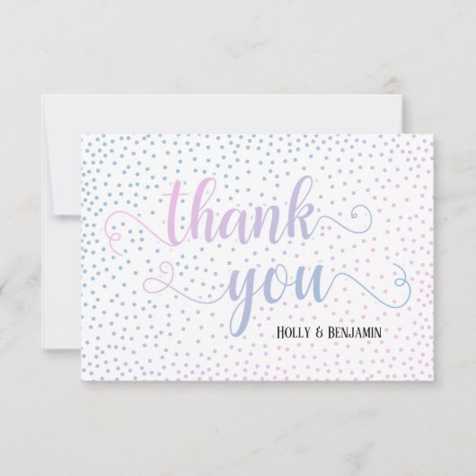 Roze & Blauw Ombré Confetti en Script Baby shower Bedankkaart (Voorkant)