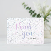 Roze & Blauw Ombré Confetti en Script Baby shower Bedankkaart (Staand voorkant)