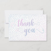 Roze & Blauw Ombré Confetti en Script Baby shower Bedankkaart (Voorkant)