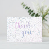 Roze & Blauw Ombré Confetti en Script Baby shower Bedankkaart (Staand voorkant)