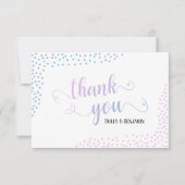 Roze & Blauw Ombré Confetti Typografie Baby shower Bedankkaart (Voorkant)