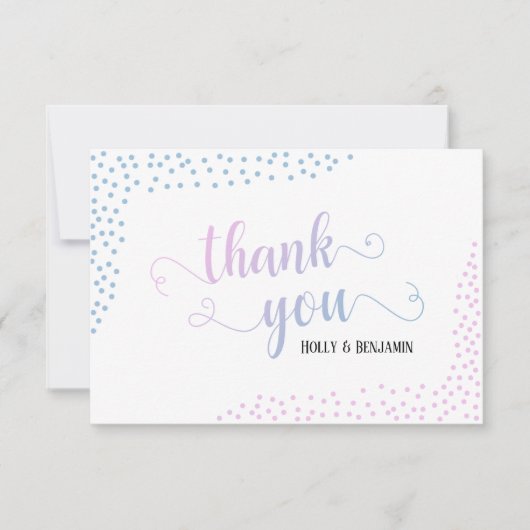 Roze & Blauw Ombré Confetti Typografie Baby shower Bedankkaart (Voorkant)