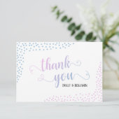 Roze & Blauw Ombré Confetti Typografie Baby shower Bedankkaart (Staand voorkant)