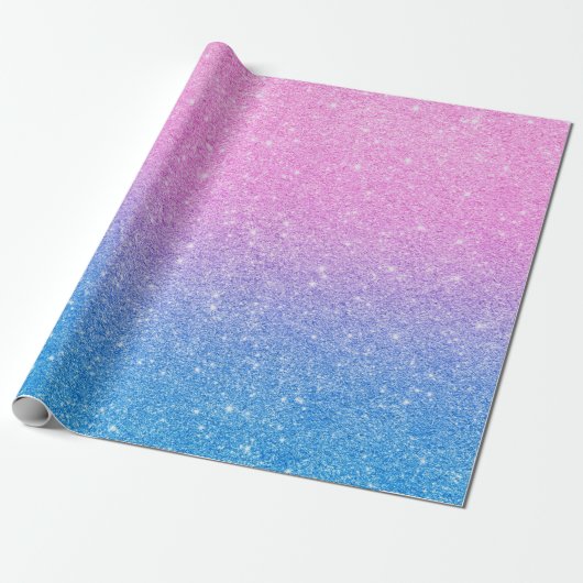 Roze Blauw Ombre Glitter Baby Geslacht Onthullen Cadeaupapier (Uitgerold)