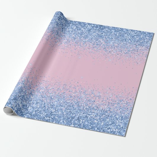 Roze Blauw Ombre Glitter Baby Geslacht Onthullen Cadeaupapier (Uitgerold)