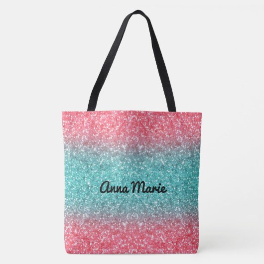 Roze Blauw Ombre Glitter Monogram Tote Bag (Voorkant)