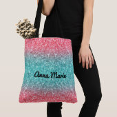 Roze Blauw Ombre Glitter Monogram Tote Bag (Dichtbij)
