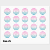 Roze Blauw Ombre Waterverf | Monogram Ronde Sticker (Vel)