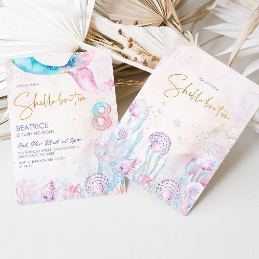 Roze Blauw Onder het Zee Shellabrate 8e Verjaardag Kaart