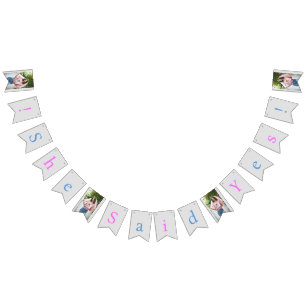 Roze & Blauw op Zilver, Ze Zei Ja, Bruidsfoto Vlaggetjes