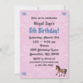 Roze & Blauw Paard & Harten Damast Verjaardag Uitn Kaart (Achterkant)