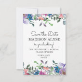 Roze Blauw Paars Floral Afstuderen Opslagdatum Kaart (Voorkant)
