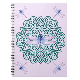 Roze Blauw Paars Mandala Dragonfly Notitieboek