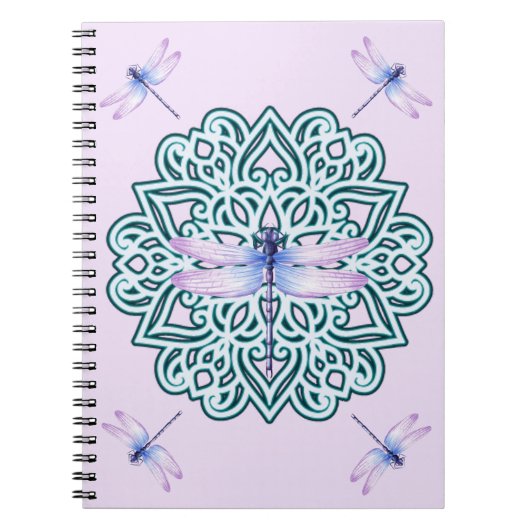 Roze Blauw Paars Mandala Dragonfly Notitieboek (Voorkant)