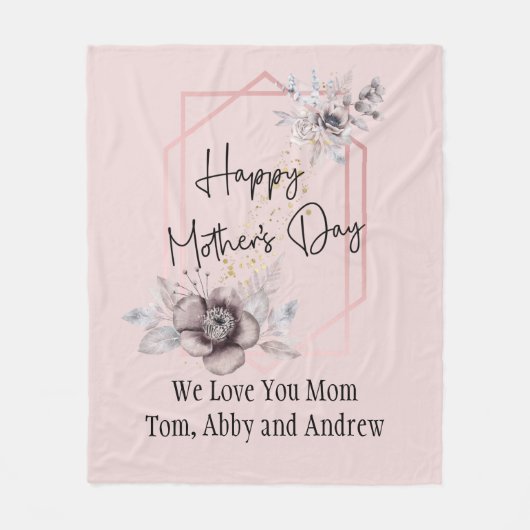 Roze Blauw Paarse Bloemen Moederdag Gepersonalisee Fleece Deken (Voorkant)