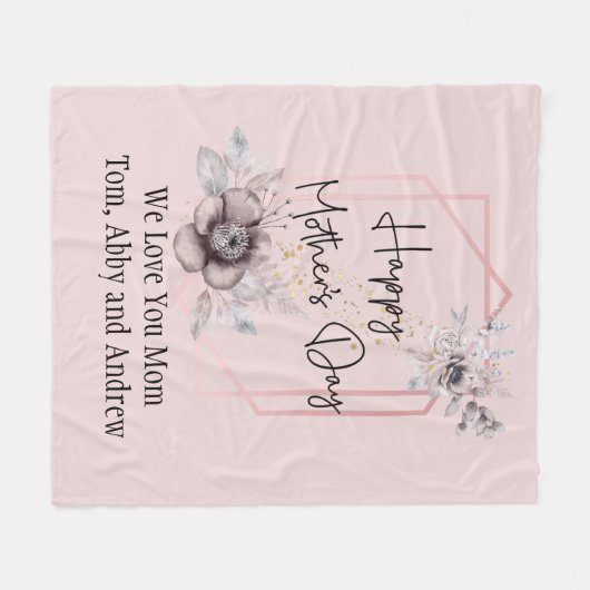 Roze Blauw Paarse Bloemen Moederdag Gepersonalisee Fleece Deken (Voorkant (Horizontaal))