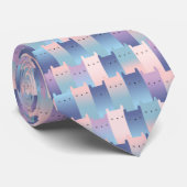 Roze Blauw Paarse Cat Graphic Kubisme Stijlpatroon Stropdas (Opgerold)