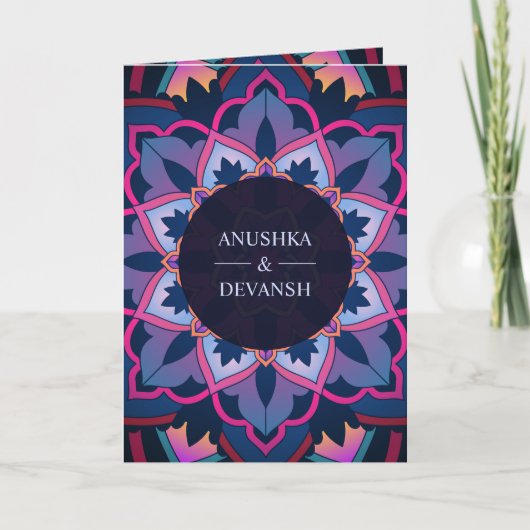 Roze Blauw Paarse Etnische Mandala Indiase bruilof (Voorkant)