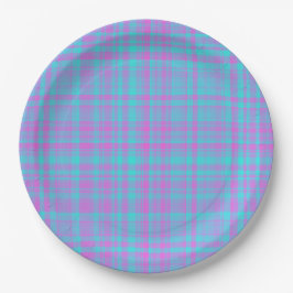 Roze Blauw Paarse Geruite Patroon Papieren Bordje