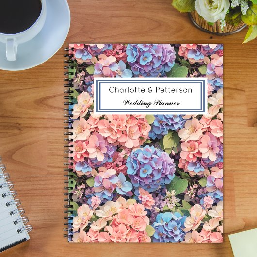Roze, blauw & paarse hortensia's Wedding Planner Notitieboek