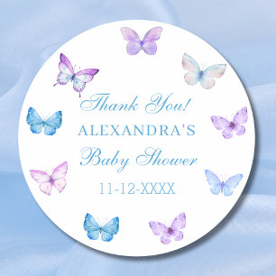 Roze Blauw Paarse Vlinder Baby shower Dank u Ronde Sticker