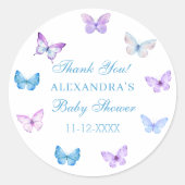 Roze Blauw Paarse Vlinder Baby shower Dank u Ronde Sticker (Voorkant)