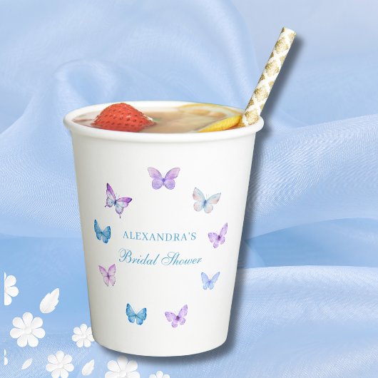 Roze Blauw Paarse Vlinder Vrijgezellenfeest Papieren Bekers