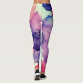Roze Blauw Paarse Waterverf verf Fusion Leggings (Achterkant)